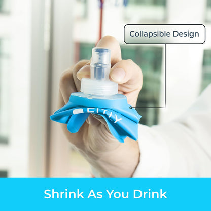 FITLY Soft Flask - Shrink As You Drink Soft Water Bottle for Hydration Pack - Folding Water Bottle Ideal for Running, Hiking, Cycling, Climbing & Rigorous Activity