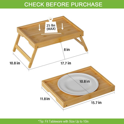 Bed Tray Table with Folding Legs,Bamboo Breakfast in Bed for Kitchen Serving Tray,Sofa,Eating,Used As Laptop Desk Snack Tray (Bamboo, Medium)