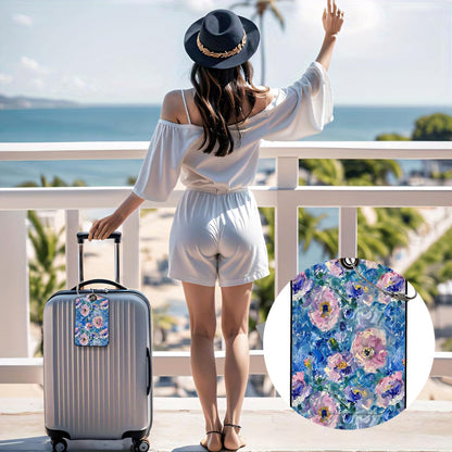 Luggage Tags for Suitcases, 2-Pack PU Leather for Cruise & Travel, Baggage ID Tags with Privacy Cover & Address Card, Durable Metal Ring, Kids Adults Travel Accessories, Blue Hued Impasto