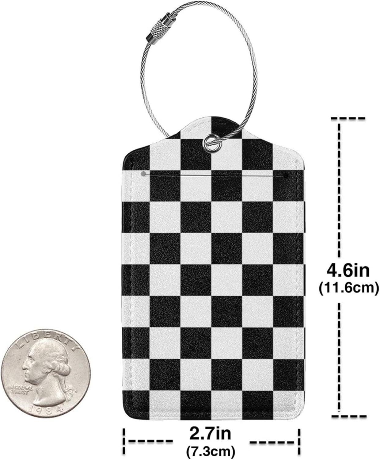 2 Pack Luggage Tags for Suitcase,Black and White Grid PU Leather Travel Luggage Tag with Privacy Flap, Name ID Label and Metal Loop for Women Men Suitcase Baggage Bag Backpack