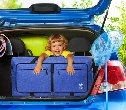 Bago Large Foldable Duffel Bags for Traveling Women & Men - 120L Packable Duffle Bag for Travel with Shoe Compartment - Water Repellant, Heavy Duty, Lightweight Folding & Collapsible (SnowDepBlue)