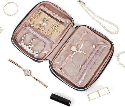 BELALIFE Travel Jewelry Organizer, Portable Jewelry Storage Case for Earrings, Rings, Necklaces, Bracelets, Blue-Gray