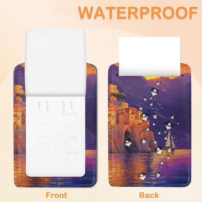 Retro Seaside Village 3 PCS PU Leather Luggage Tags for Suitcase, Sunset Luggage Tag with Privacy Flap, Name ID Label and Metal Loop for Women Men Baggage Handbag School Bag Backpack