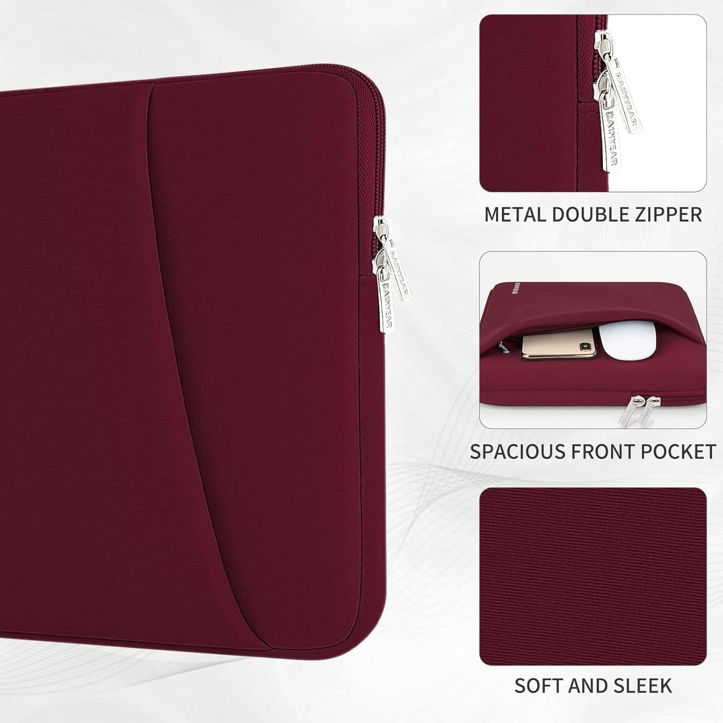 RAINYEAR Laptop Sleeve Case with Front Pocket, 15.6 Inch Protective Portable Case with Front Pocket, Briefcase Laptop Carrying Bag Cover Compatible for HP, Dell, Asus, Lenovo, Notebook, Red