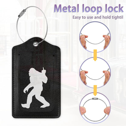 2Pcs Luggage Tag for Suitcase Black Sasquatch Cute Luggage Tag with Privacy Flap & Name ID Label & Metal Loop,Travel Suitcase Tags for Women