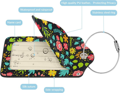 Fun Luggage Tags for Suitcases Leather Name Tag for Luggage Cute Travel Baggage Tags for Carnival Cruise Ships with Funny Patter 2pcs (Flowers)