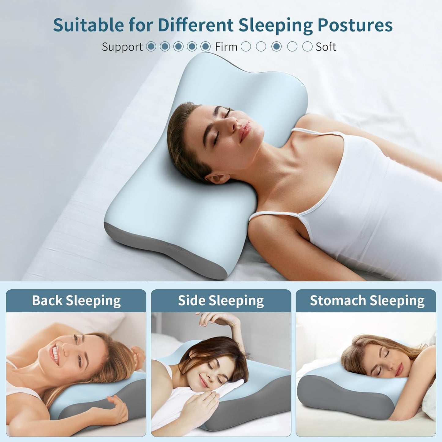 Cervical Neck Pillow, Contour Memory Foam Pillows for Neck Pain Relief, Ergonomic Pillow for Sleeping, Orthopedic Bed Pillow Neck Support Pillow for Side Back Stomach Sleepers with Cooling Pillowcase
