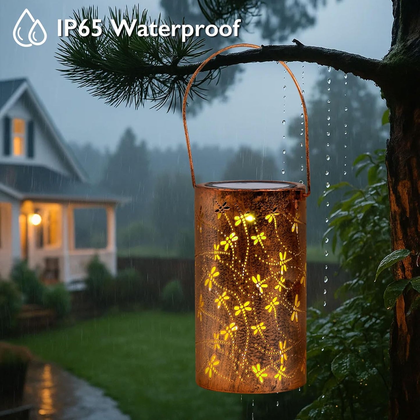 Homemory Dragonflies Solar Lanterns Lights Outdoor Waterproof, Hollowed-Out Metal Decor Lantern, Gifts for Women, LED Solar Lights Metal Decoration Outside for Yard, Patio, Backyard, Porch, Lawn