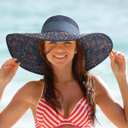 DRESHOW Beach Hats for Women Big Straw Wide Brim Summer Hat Floppy Foldable Roll up Cap Sun Hat UPF 50+