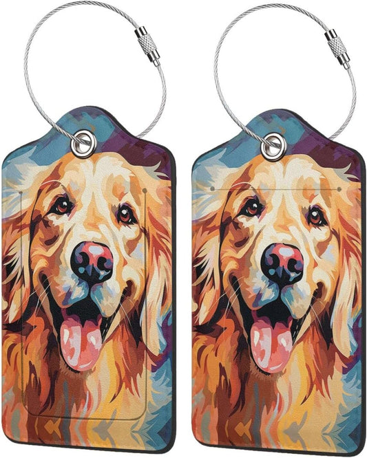 Dog Leather Luggage Tag with Stainless Steel Ring, Fun Name Id Card Cover Travel Bag Tag Set, Suitable for Travel Bag Luggage Women Men 2 PCS