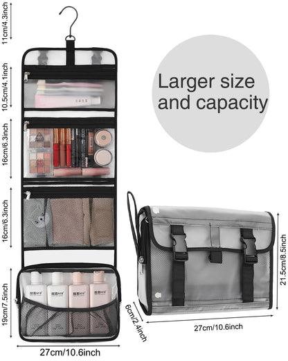 Relavel Travel Hanging Toiletry Bag for Men Women Travel Kit Shaving Bag Waterproof Large Makeup Bag Wash Bag Makeup Organizer Cosmetic Case for Bathroom Shower Semitransparent
