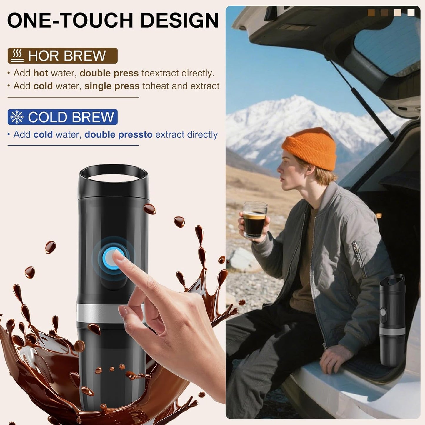3-in-1 Portable Coffee Maker Fits For Ground Coffee & Capsule Pod(NS&DG),9600mAh&20Bar Mini Battery Espresso Machine For Camping | Office | RV | Travel,Small Self-Heating Electric Coffee Machine