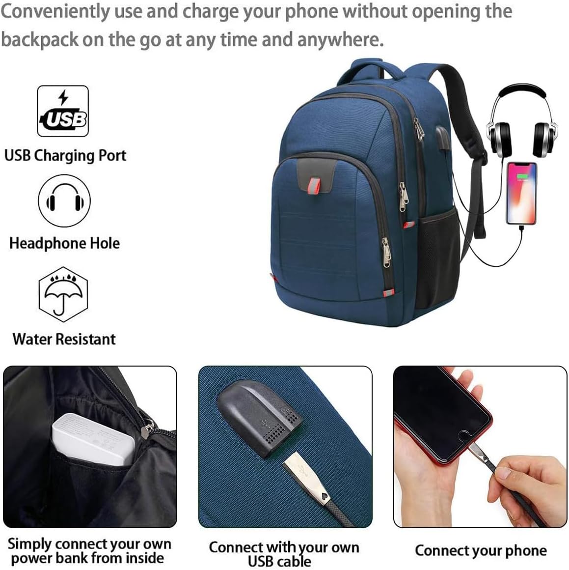 Travel Laptop Backpack, Large Anti-Theft Business Travel Backpack with USB Charging Port, Water Resistant College School Computer Bag for Men/Women for 17 Inch Laptop and Notebook
