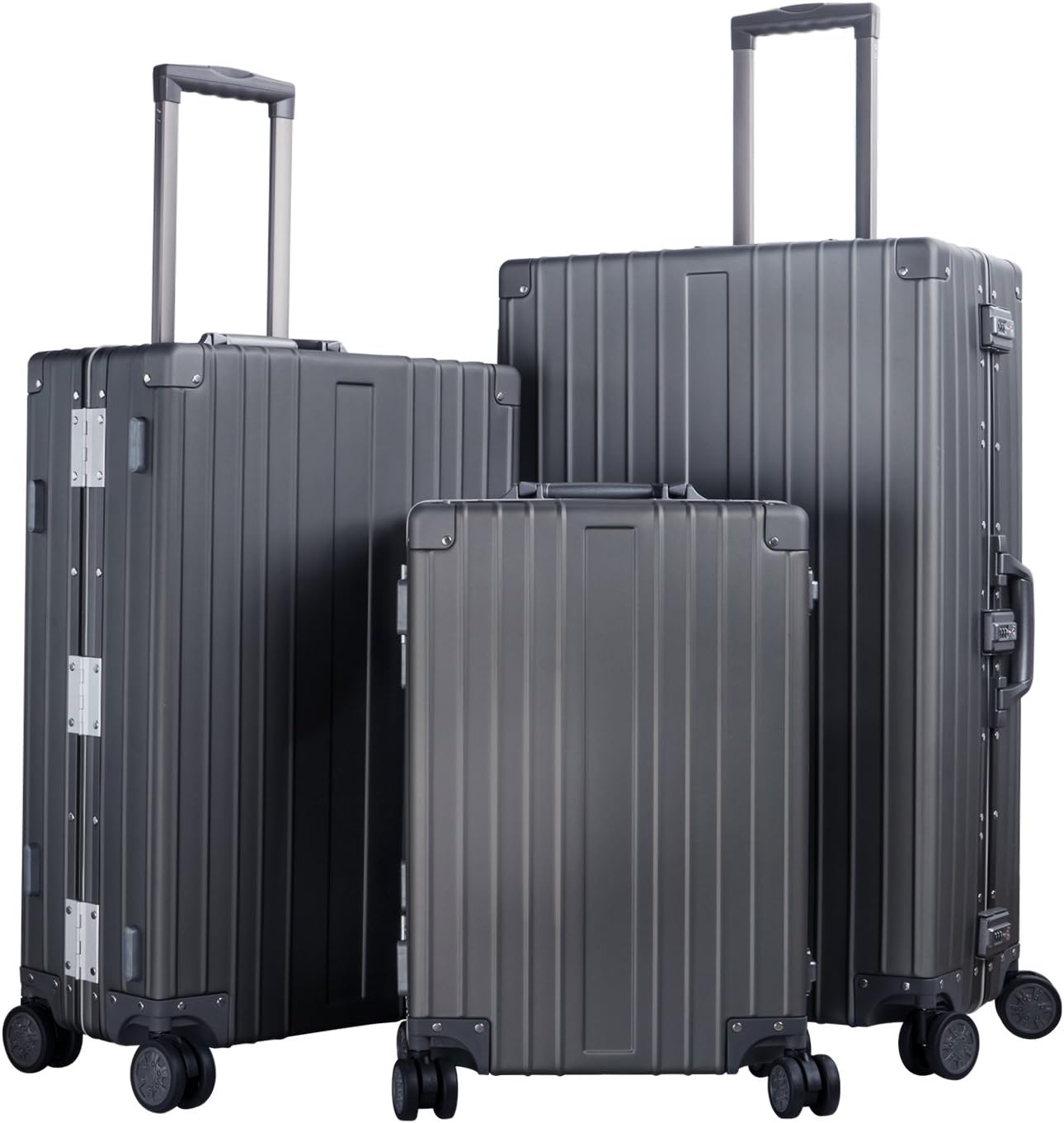 TRAVELKING All Aluminum Carry On Luggage Zipperless Hard Shell Luggage Case with TSA Lock Spinner Alloy Metal Suitcase (Grey, 20")