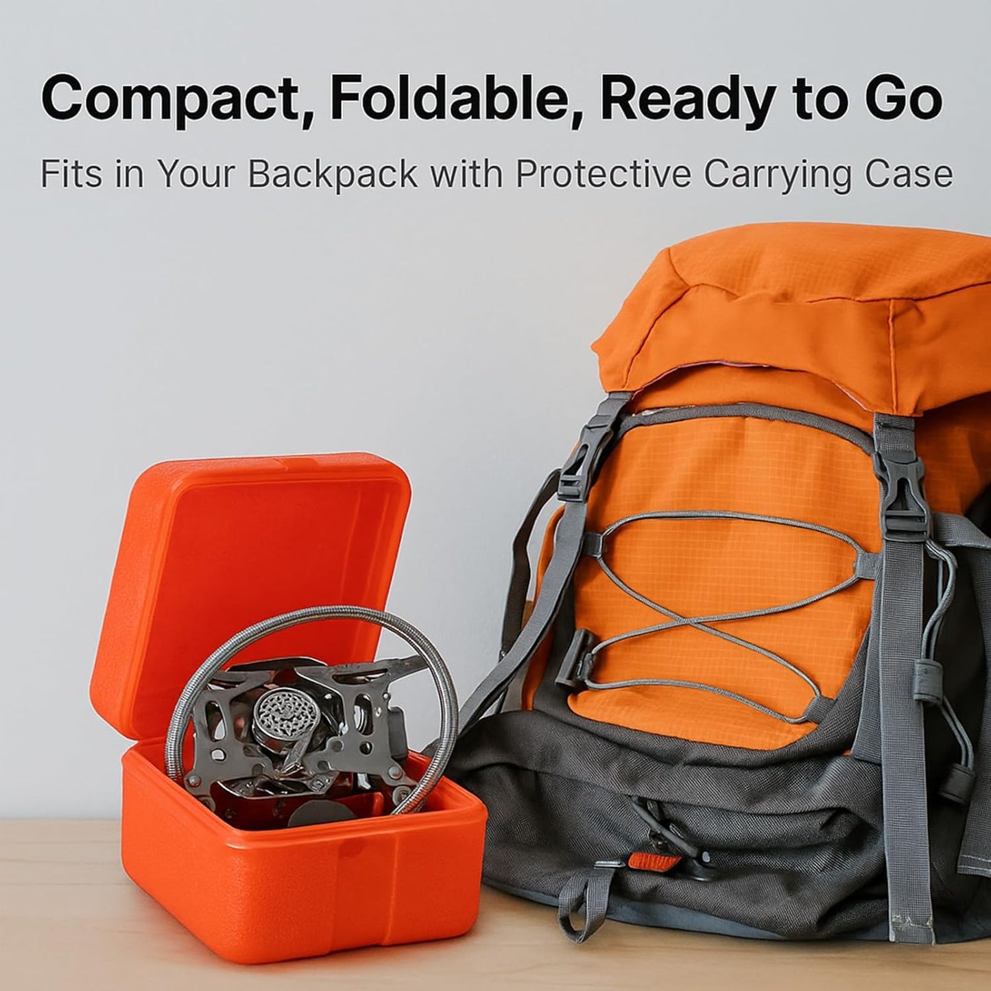 Windproof Camping Stove, Portable Camping Stove with Piezo Ignition, Collapsible Design with Carrying Casefor Outdoor Hiking, Backpacking, Picnic & Emergency Cooking (5200W)