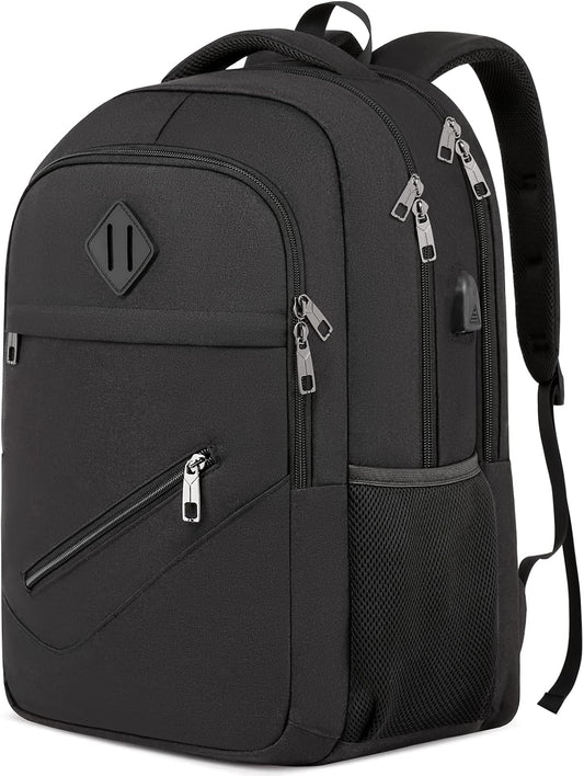 Backpack for Men and Women, School Backpacks for Teen Boys Girls, Water Resistant Sturdy Anti Theft Travel Laptop Backpack, Black Student Bookbag Fits 15.6 Inch Laptop with USB Charging Port, Gifts