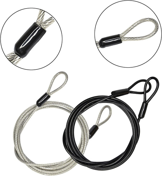 3mm 200CM/6.6ft Long Outdoor Travel Security Cable Lock,Braided Steel Coated Safety Cable Luggage Lock,Safety Cable Wire Rope Chain Lock Double Loop Lightweight (2 Pack)