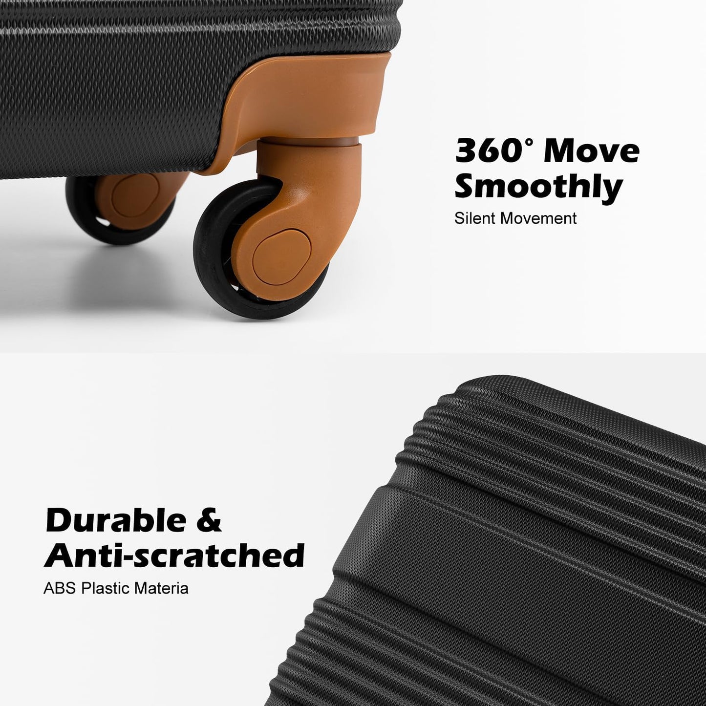 LONG VACATION 6 Piece ABS+PC Hardshell Luggage Set with Spinner Wheels, Lightweight suitcase set with TSA Lock & YKK Zipper