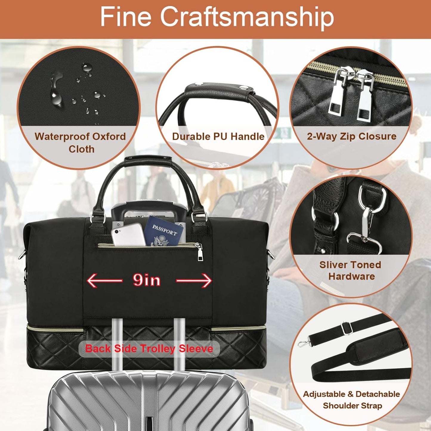 Weekender Bag for Women, Travel Duffel Bag Carry On Overnight Bag with Shoe Compartment Large Nylon Travel Weekend Tote Bag