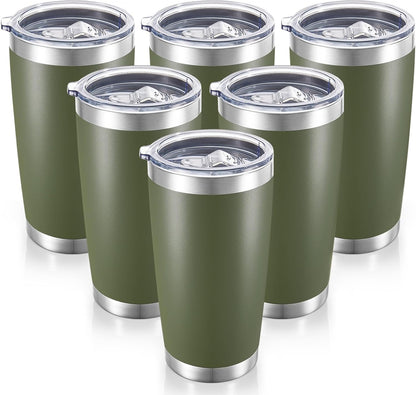 20 oz Tumblers Bulk Stainless Steel Tumbler with Lid Double Wall Vacuum Insulated Coffee Mug 20oz Powder Coated Cup for Hot and Cold Drinks, Army Green, 6 pack