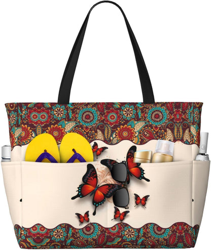 Beach Bag for Women Beach Tote Bag Waterproof Sandproof Large Bags with Zipper Big Capacity for Vacation Travel