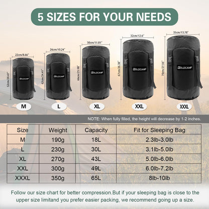 Outdoor Storage Stuff Sacks, Camping Gear Organizer (BLACK, M)