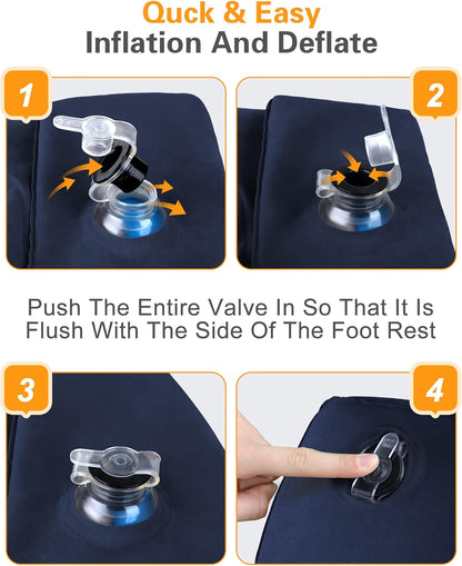 Sunany Inflatable Foot Rest Pillow for Travel, Kids/Adults Airplane Travel Pillow-Adjustable Height Cushions,for Kids to Sleep While Traveling,Suitable for Office, Home and Any Travel（Blue）