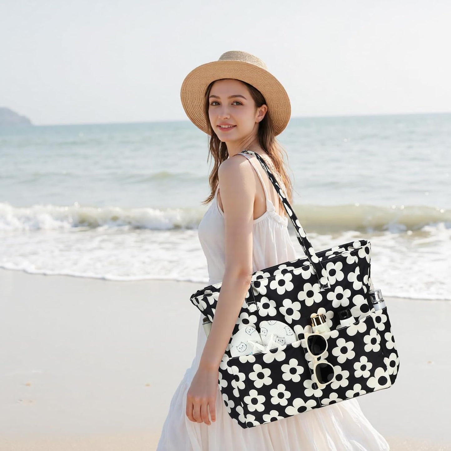 Waterproof Beach Tote Pool Bags for Women Ladies Extra Large Gym Tote Carry On Bag With Wet Compartment for Weekender Travel