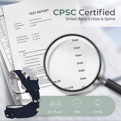 FRUITEAM Baby Carrier Newborn to Toddler, 6-in-1 Ergonomic & Adjustable Baby Carrier with Lumbar Support for All Seasons, Hands-Free, Adapt to Newborn, Infant & Toddler (Navy)