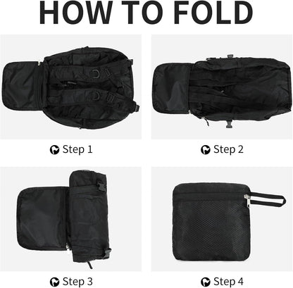 Large Hiking Daypack,30L Water Resistant Hiking Backpack Packable Lightweight Travel Day Pack for Women Men (Black, Large)