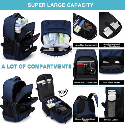 Rolling Backpack for Adults, 17inch Laptop Travel Backpack with Wheels Waterproof Roller Backpacks for Women Men Student Large College Business Suitcase Carry on Luggage Bag Wheeled Bookbag, Blue