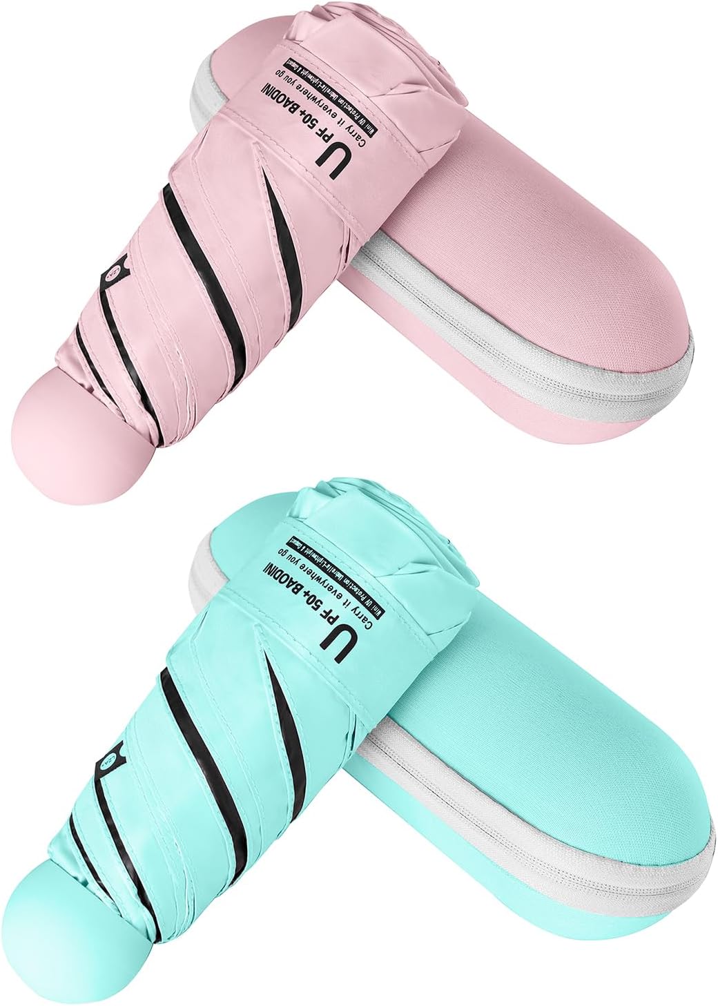 BAODINI Travel Mini Umbrella for Purse With Case Small Compact UV Sun Protection Sun Lightweight Tiny Pocket Umbrella for Women Kids and Men