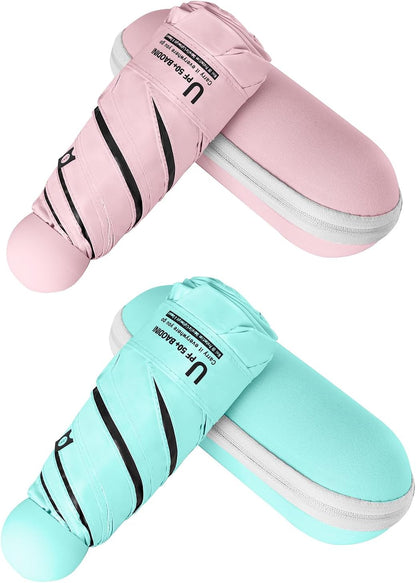 BAODINI Travel Mini Umbrella for Purse With Case Small Compact UV Sun Protection Sun Lightweight Tiny Pocket Umbrella for Women Kids and Men