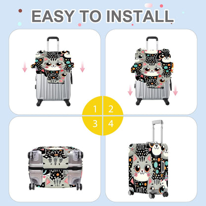 ANNA QUEEN Cute Cat Luggage Cover, Kawaii Cartoon Kitty Suitcase Protector with Colorful Polka Dot Design, Stretchable, Washable Travel Cover for 24-26 Inch Luggage
