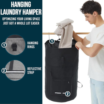 Laundry Backpack Bag, 115L Extra Large Laundry Bag with Straps, Heavy Duty Laundry Backpack with 4 Pockets, Sturdy College Backpack Laundry Bags, XL Laundromat Bags for College Dorm Room, Apartment