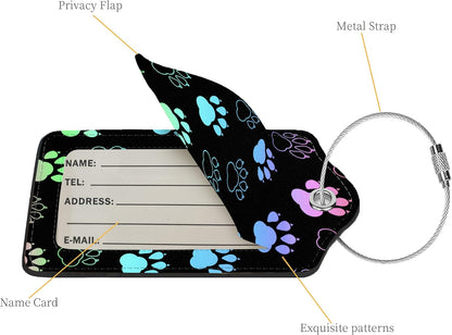 2 Pcs Luggage Tags for Suitcases, PU Leather Cruise Ship Luggage Tags with Privacy Cover Label Address Card and Durable Metal Ring Suitable for Men Women Handbags Backpacks Schoolbag,Dog Paw Print