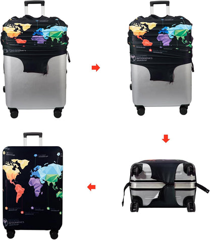 WUJIAONIAO Travel Luggage Cover Baggage Suitcase Cover Protector Skins 18-32 Inch (map, M (for 22-24 inch luggage))