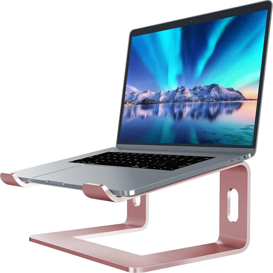 SOUNDANCE Laptop Stand, Aluminum Computer Riser, Ergonomic Laptops Elevator for Desk, Metal Holder Compatible with 10 to 15.6 Inches Notebook Computer, Gold Pink