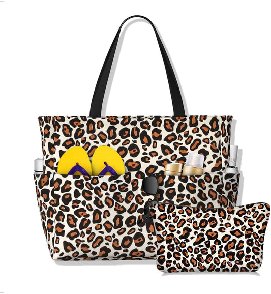 Waterproof Beach Tote Pool Bags for Women Ladies Extra Large Gym Tote Bag for Weekender Travel with Small Pouch