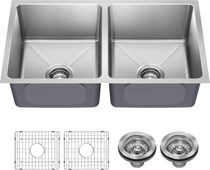 KRAUS Fairlane 33-inch Undermount Double Bowl 18-Gauge Stainless Steel Kitchen by KRAUS