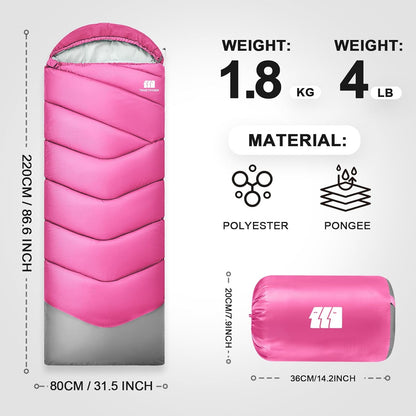 Sleeping Bags for Adults Cold Weather,Portable, Waterproof,Lightweight Sleeping Bag for Tall Girls Boys with Compression Sack for Warm Camping, Hiking, Outdoor & Indoor
