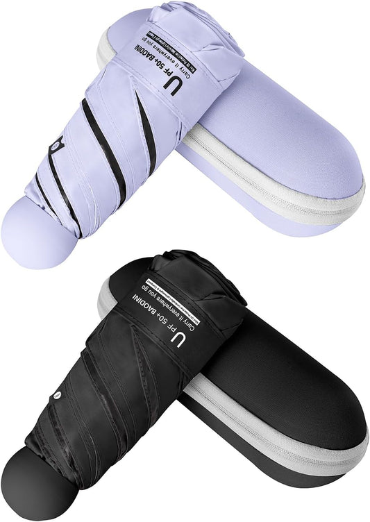 BAODINI Travel Mini Umbrella for Purse With Case Small Compact UV Sun Protection Sun Lightweight Tiny Pocket Umbrella for Women Kids and Men