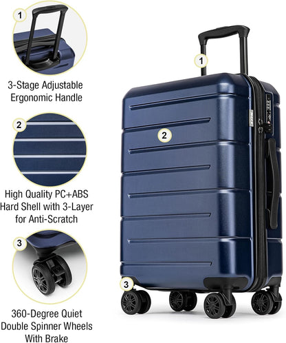 KYME Luggage Sets 3 Piece Hardshell 22in/26in/30in Suitcases with Spinner Wheels Hardside Suitcase Sets with TSA Lock Travel Rolling Luggage Set for Women Men Navy