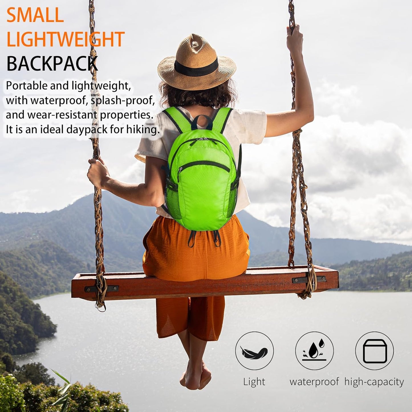 Small Hiking Daypack,15L Water-Resistant Hiking Backpack Packable Lightweight Travel Day Pack for Women Men (LinghtGreen, Small)