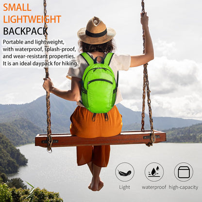 Small Hiking Daypack,15L Water-Resistant Hiking Backpack Packable Lightweight Travel Day Pack for Women Men (LinghtGreen, Small)