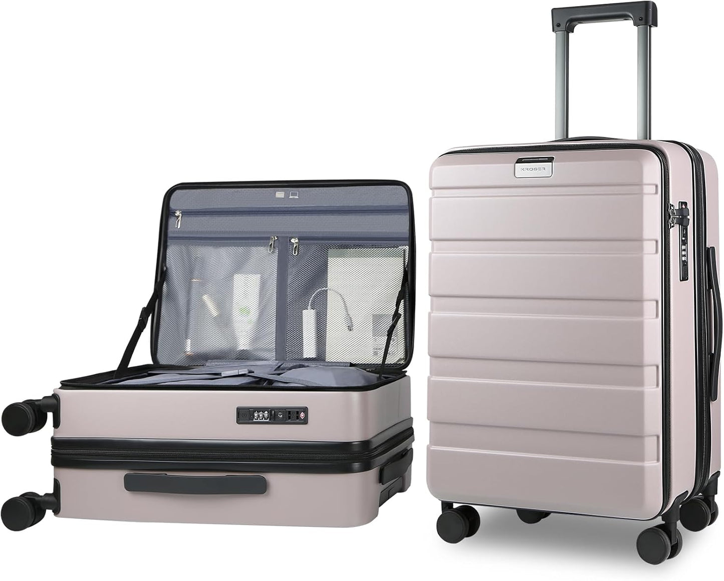 KROSER Carry On Luggage with Spinner Wheels & Built-in TSA Lock, Expandable Top Loading Hard Shell Suitcase Large Capacity Durable Rolling Luggage with USB Port, Carry-On 20-Inch, Matte Purple/Pink