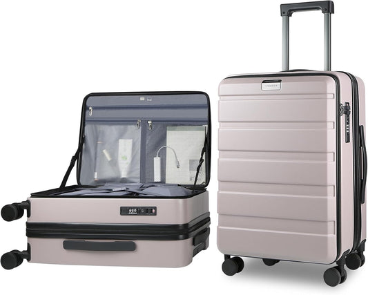 KROSER Carry On Luggage with Spinner Wheels & Built-in TSA Lock, Expandable Top Loading Hard Shell Suitcase Large Capacity Durable Rolling Luggage with USB Port, Carry-On 20-Inch, Matte Purple/Pink