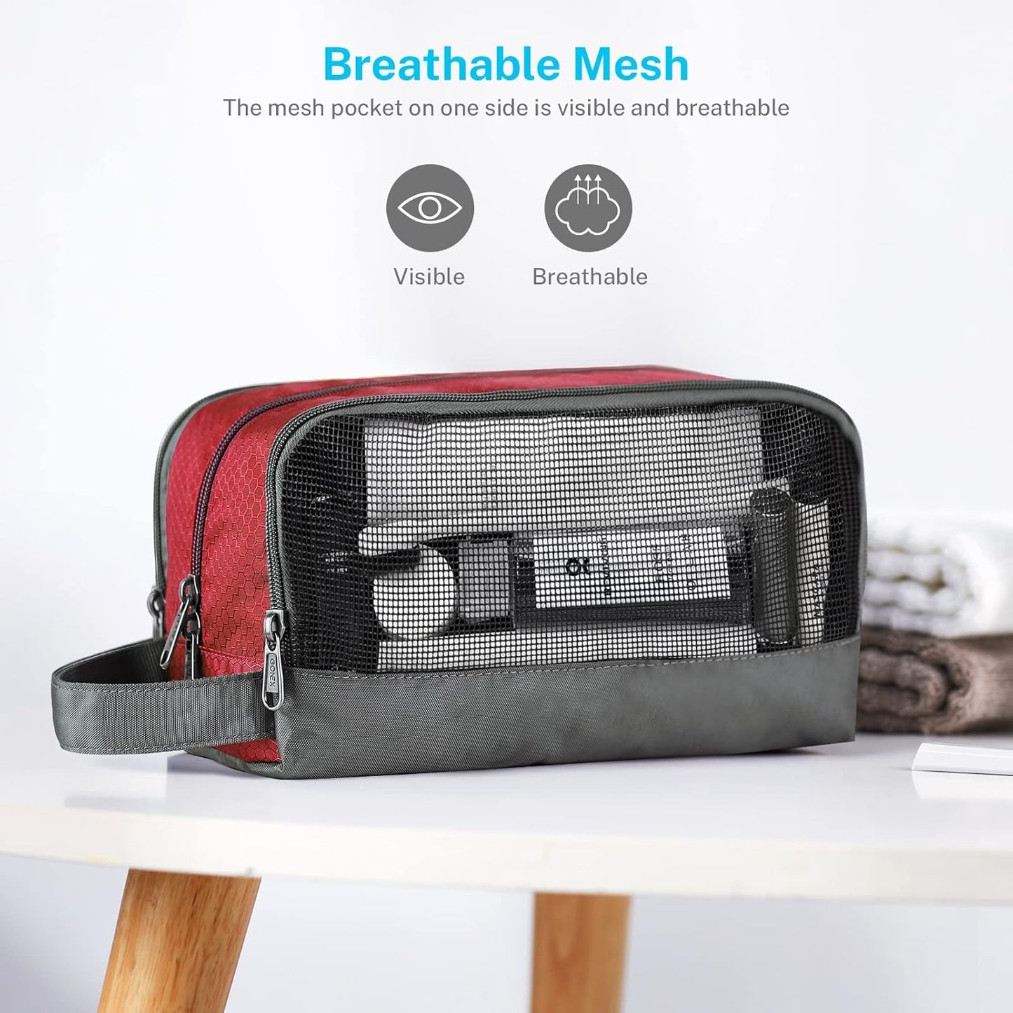 Gonex Travel Toiletry Bag Nylon, Dopp Kit Shaving Bag Toiletry Organizer Red