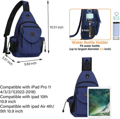 MOSISO Sling Backpack,Canvas Crossbody Hiking Daypack Bag with Anti-theft Pocket, Navy Blue