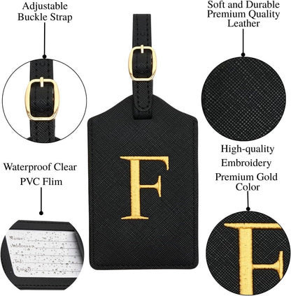 Luggage Tag PU Leather for Suitcase Baggage Handbag Travel Bag Label Suitcase Tag Label Tag w. Name Card & Privacy Cover (F)